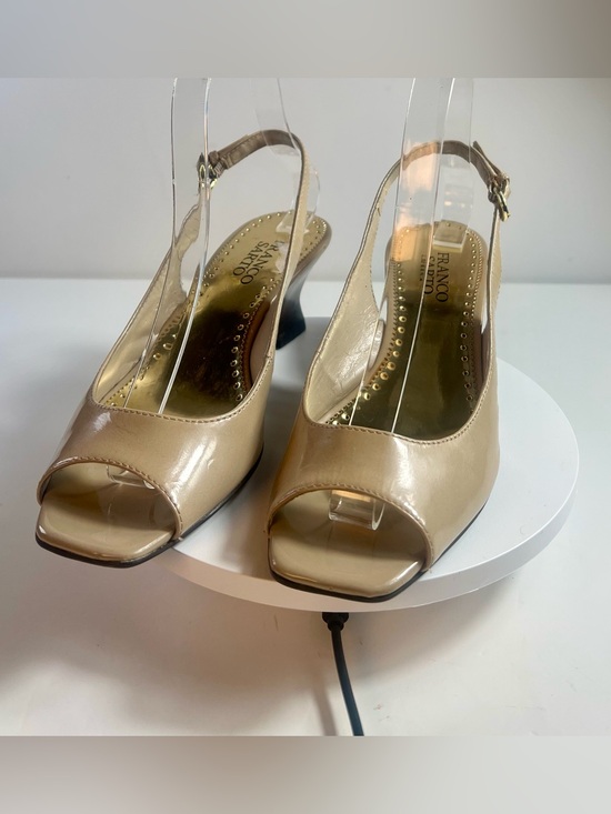 Franco Sarto Shoes - Franco Sarto Nude Patent Peep-Toe Slingback Wedge